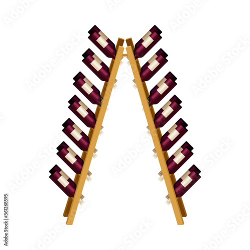 Grape Wine Glass Bottles Standing in Wooden Wine Rack in Cellar Vector Illustration