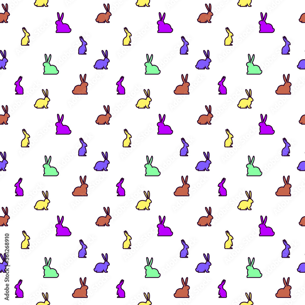 vector colorful seamless pattern of bright colored rabbits. Layout design for clothing prints, store booklets