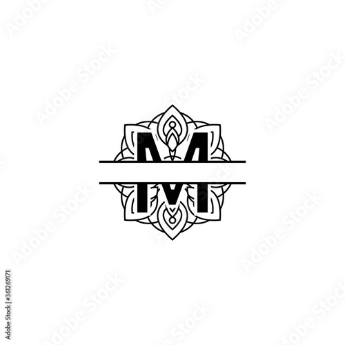 Initial m split monogram mandala vector design template illustration