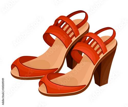Heeled Open Toe Shoes or Peep-toes with Latchets Vector Illustration