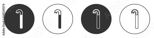 Black Crowbar icon isolated on white background. Circle button. Vector Illustration.