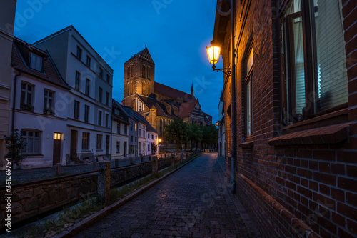 Litte street in Wismar at night.