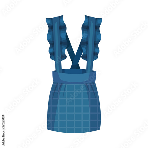 Blue Pinafore Dress with Checkered Skirt Vector Illustration