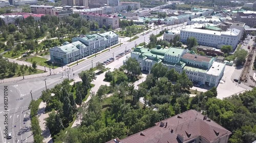 D-Cinelike. Omsk State Academic Drama Theater. Omsk Regional Museum of Fine Arts named after M. A. Vrubel. Russia, Aerial View photo