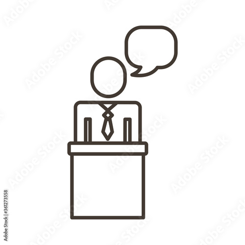 businessman figure with speech bubble in stage line style icon