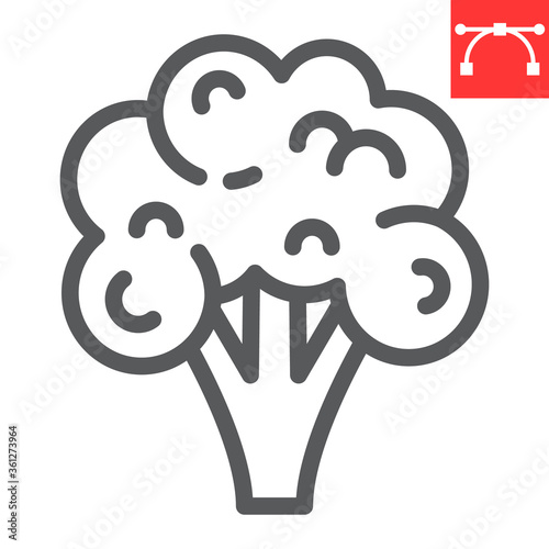Broccoli line icon, food and keto diet, broccoli sign vector graphics, editable stroke linear icon, eps 10.