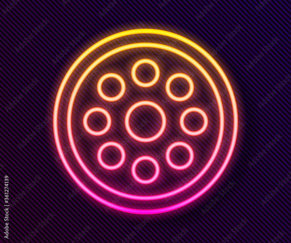 Glowing neon line Sewing button for clothes icon isolated on black background. Clothing button. Vector Illustration.