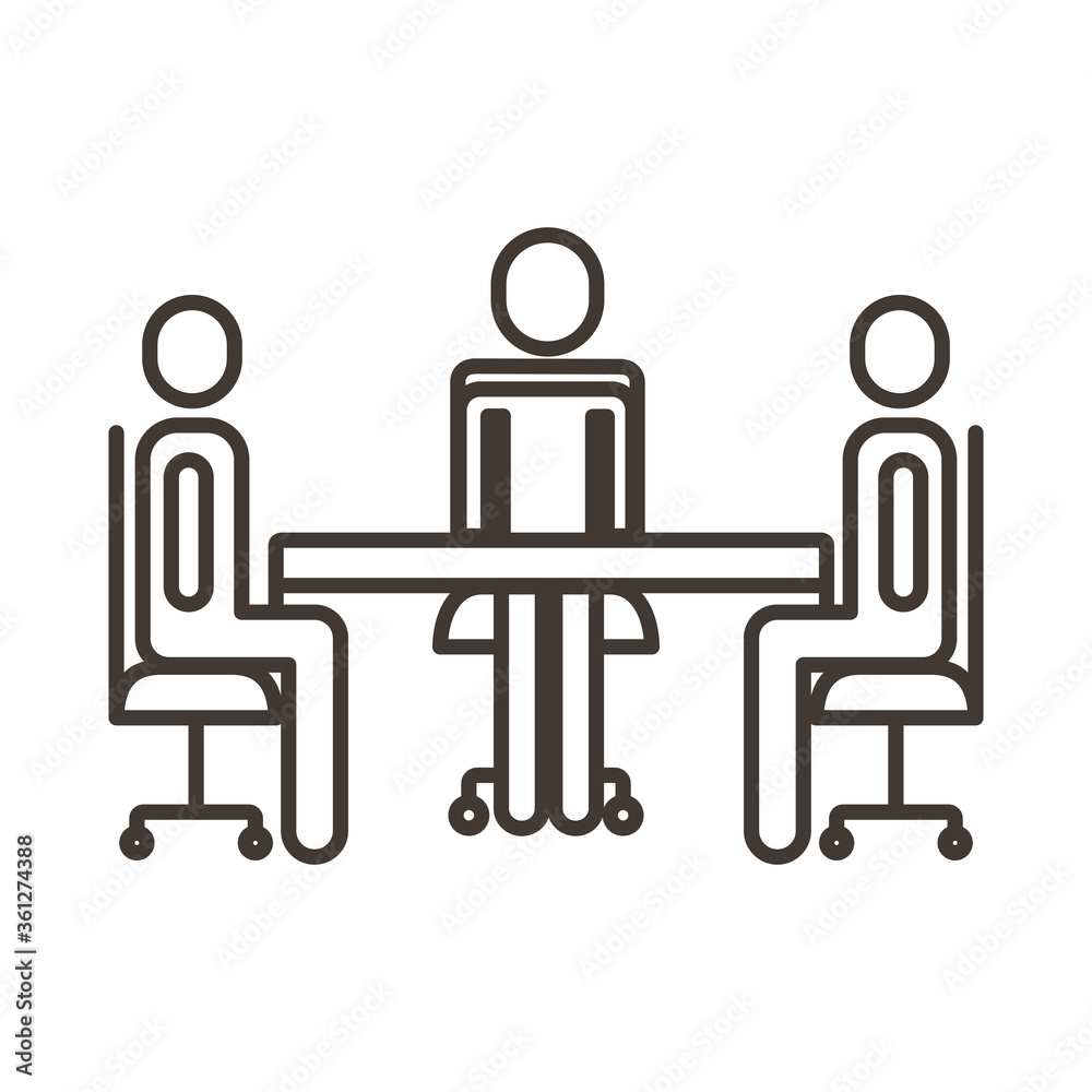 Fototapeta premium businessmen teamwork figures in table line style icon