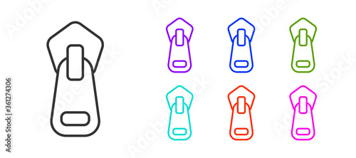 Black line Zipper icon isolated on white background. Set icons colorful. Vector Illustration.