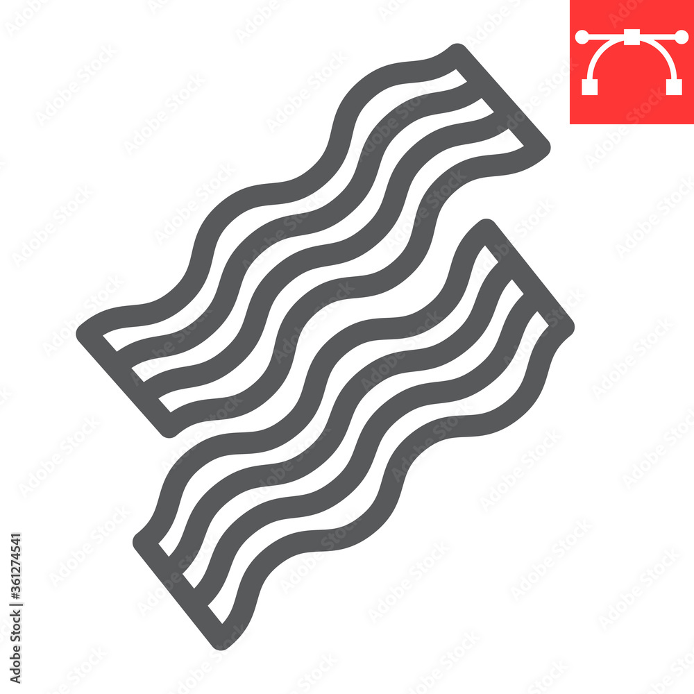 Bacon line icon, food and keto diet, bacon stripes sign vector graphics, editable stroke linear icon, eps 10.