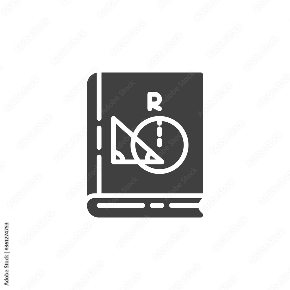 Geometry book vector icon. filled flat sign for mobile concept and web design. Algebra book glyph icon. Symbol, logo illustration. Vector graphics Geometry book vector icon. filled flat sign for mobile concept and web design. Algebra book glyph icon. Symbol, logo illustration. Vector graphics