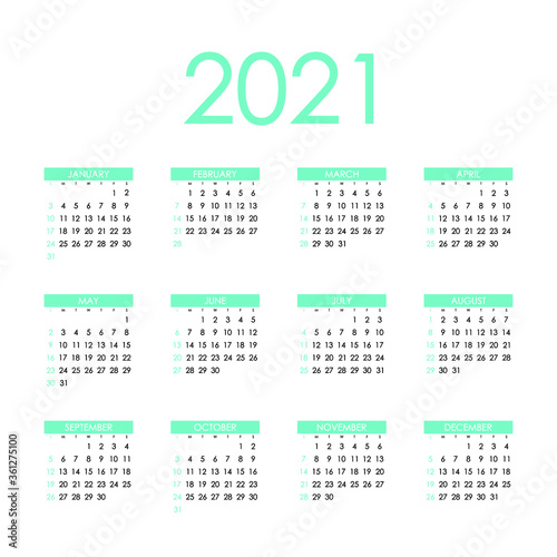 2021 Calendar Planner Design.Week Starts on Sunday.