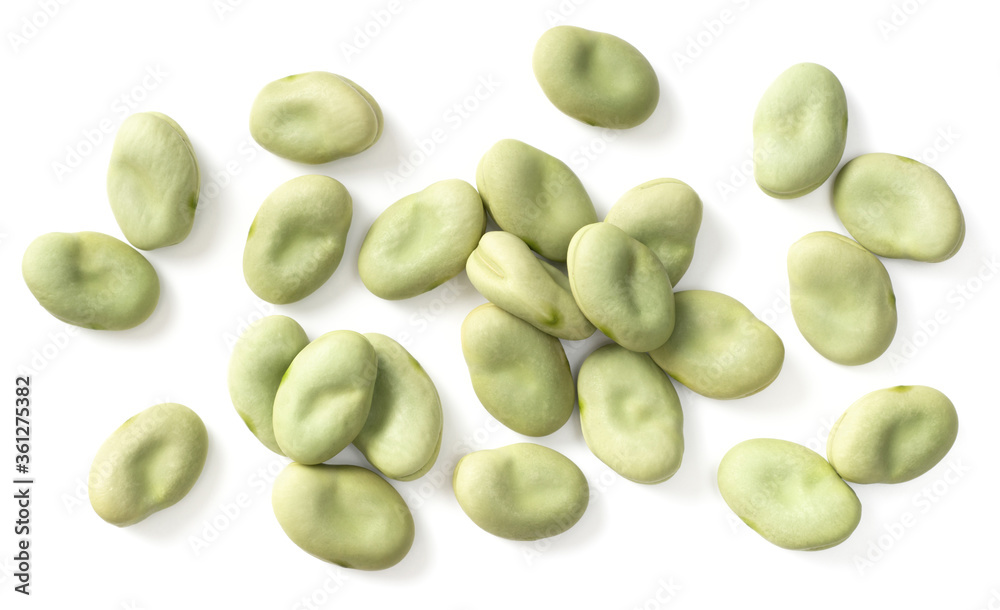 dried green broad beans isolated on white backround, top view dried green broad beans isolated on white backround, top view