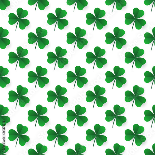 Seamless pattern with green clover leaves. Paper cut multilayer design. Modern background with repeating elements for packaging, printing, fabric. Vector