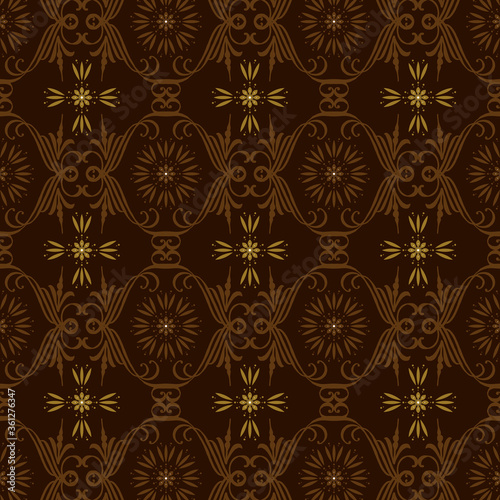 Modern circle pattern on Solo batik with elegant dark brown color design