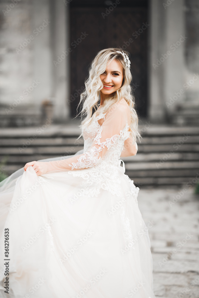 Portrait of stunning bride with long hair