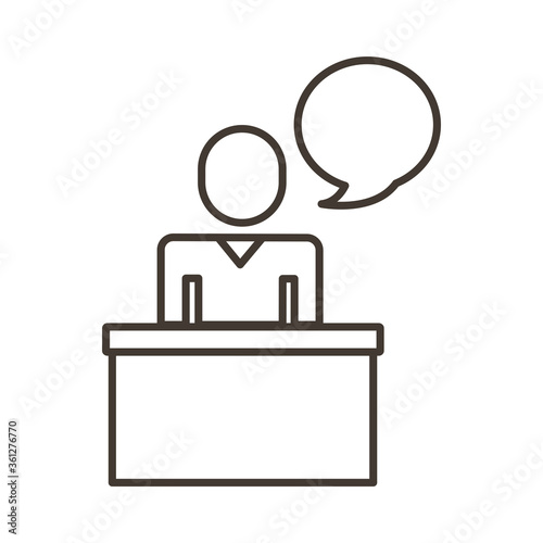 businessman figure with speech bubble in stage line style icon