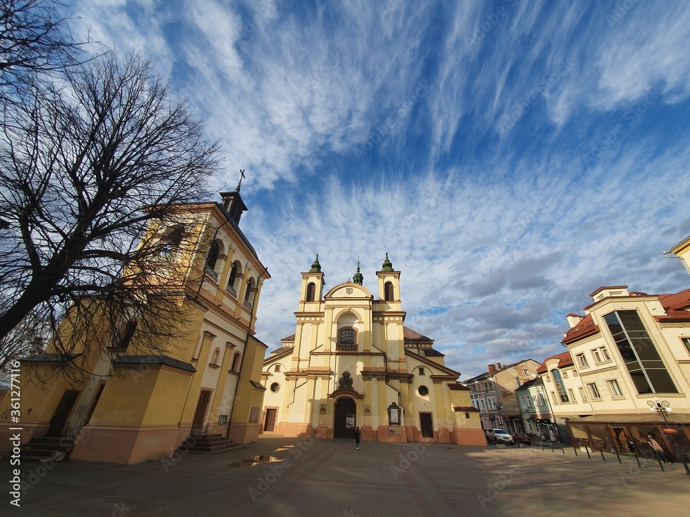Church of Virgin Mary under clouds in ivano frankivsk