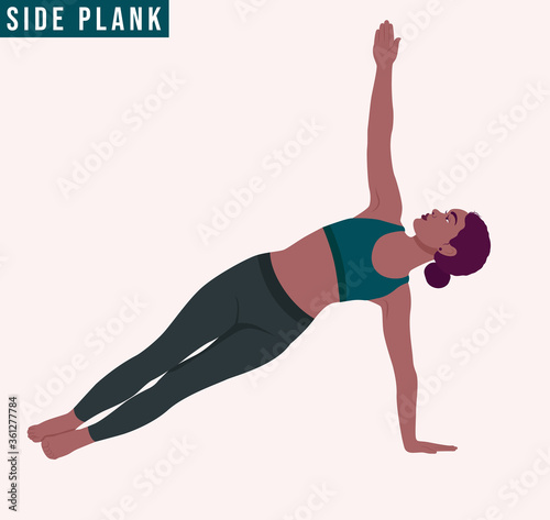 Young woman practicing Side Plank Pose/ Vasisthasana Yoga pose. Woman workout fitness, aerobic and exercises. Vector Illustration.