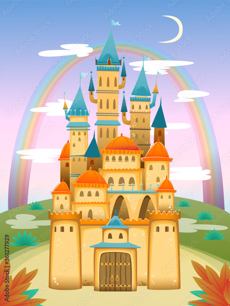 Cute cartoon castle. FairyTale cartoon castle. Fantasy fairy tale palace. Vector illustration. Cute cartoon castle. FairyTale cartoon castle. Fantasy fairy tale palace. Vector illustration.