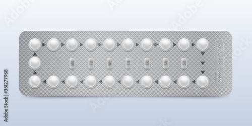 Gray packaging of birth control pills.