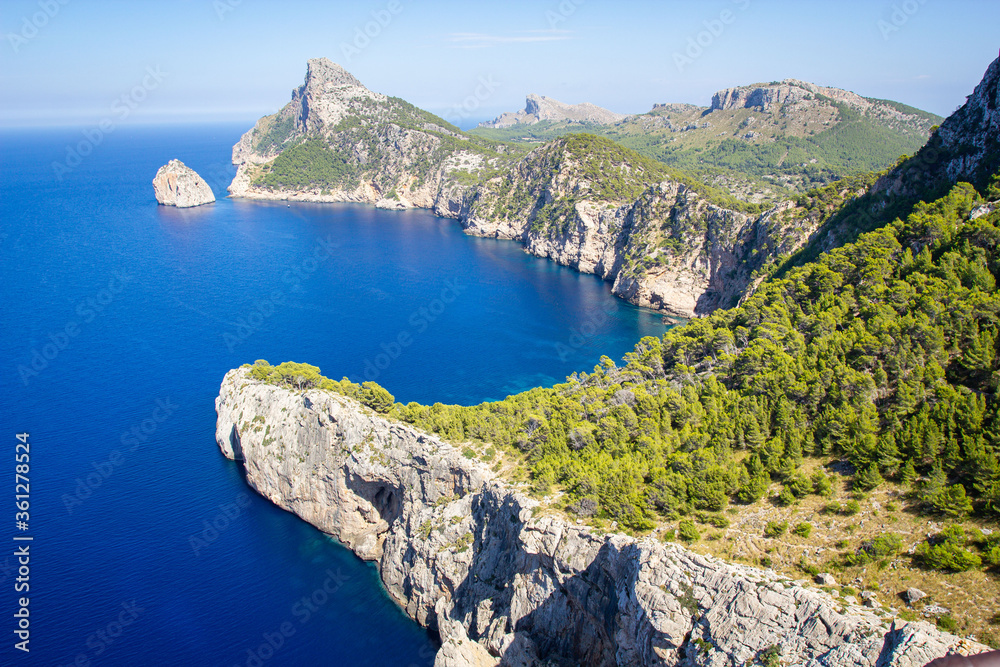 Sea and mountain landscapes of the island of Mallorca in the Balearic Islands. Beach and rural tourism.