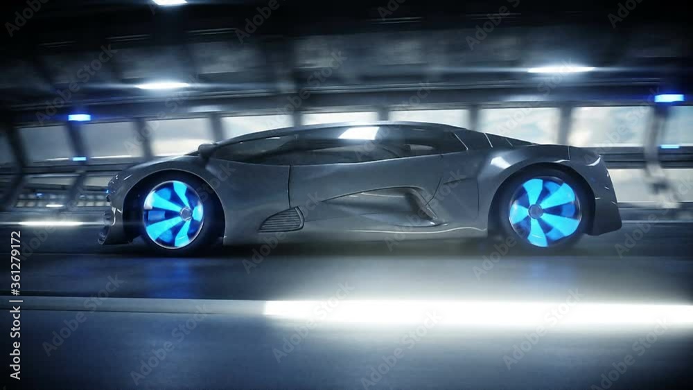 futuristic car fast driving in sci fi tunnel, coridor. Concept of future. Realistic 4k animation. futuristic car fast driving in sci fi tunnel, coridor. Concept of future. Realistic 4k animation.