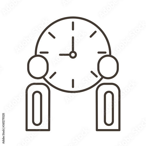 businessmen couple figures with time clock line style icon