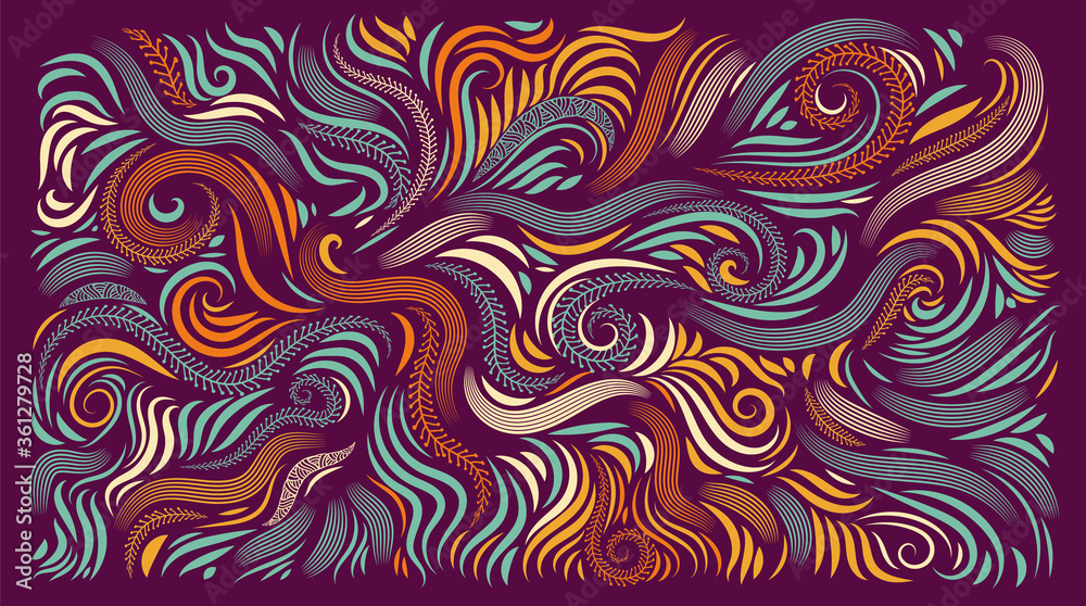 Abstract colorful background with swirls and leaves. Eps10 vector