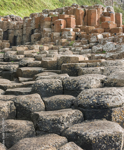 The Giant's Causeway, County Antrim, Northern Ireland, a natural volcanic rock pavement formed from hexagonal basalt columns.