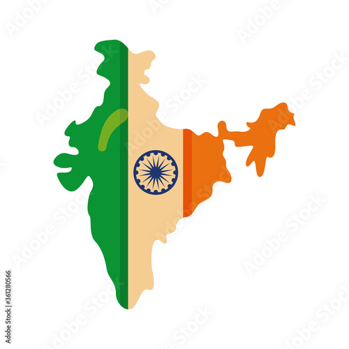 Independece day india celebration flag in map flat style icon