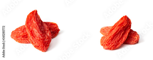close up of dried Chinese wolfberries isolated on white background