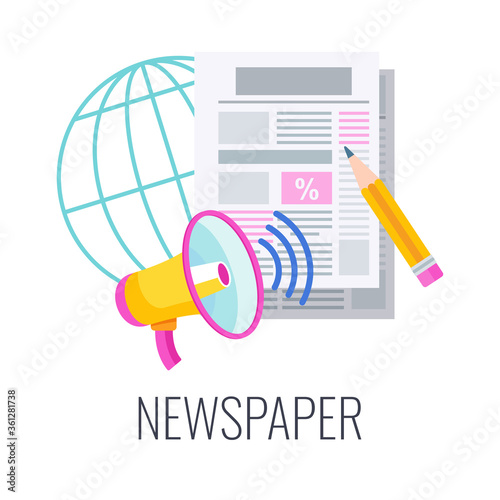 Newspaper flat vector icon. Print press. Outbound marketing.