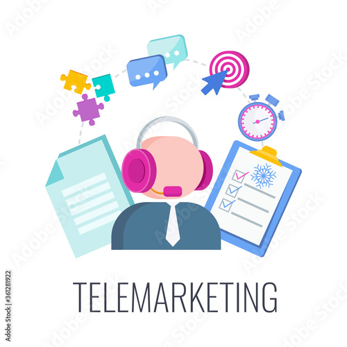 Telemarketing flat vector icon. Cold calling. Outbound marketing.