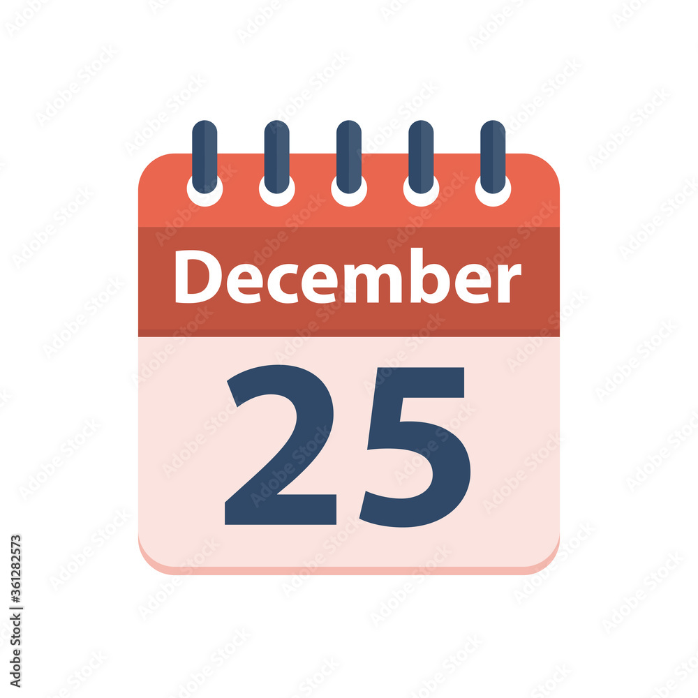 Red Calendar 25 December Vector Illustration Isolated on White Background. Flat Design Style. Red Calendar 25 December Vector Illustration Isolated on White Background. Flat Design Style.