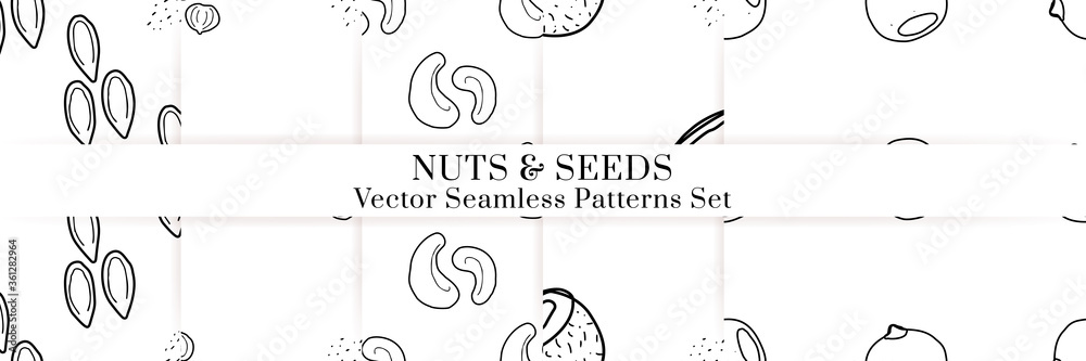 Nuts and seeds vector pattern. Outline hand drawn design Nuts and seeds vector pattern. Outline hand drawn design
