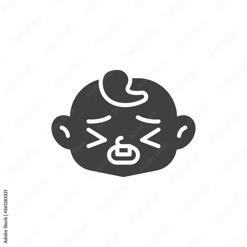 Obraz premium Tired baby face vector icon. filled flat sign for mobile concept and web design. Sick child face glyph icon. Symbol, logo illustration. Vector graphics