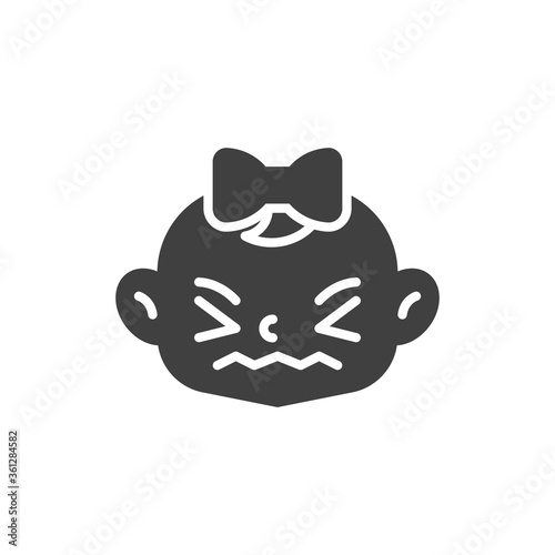 Confounded baby girl face vector icon. filled flat sign for mobile concept and web design. Annoyed baby face glyph icon. Symbol, logo illustration. Vector graphics