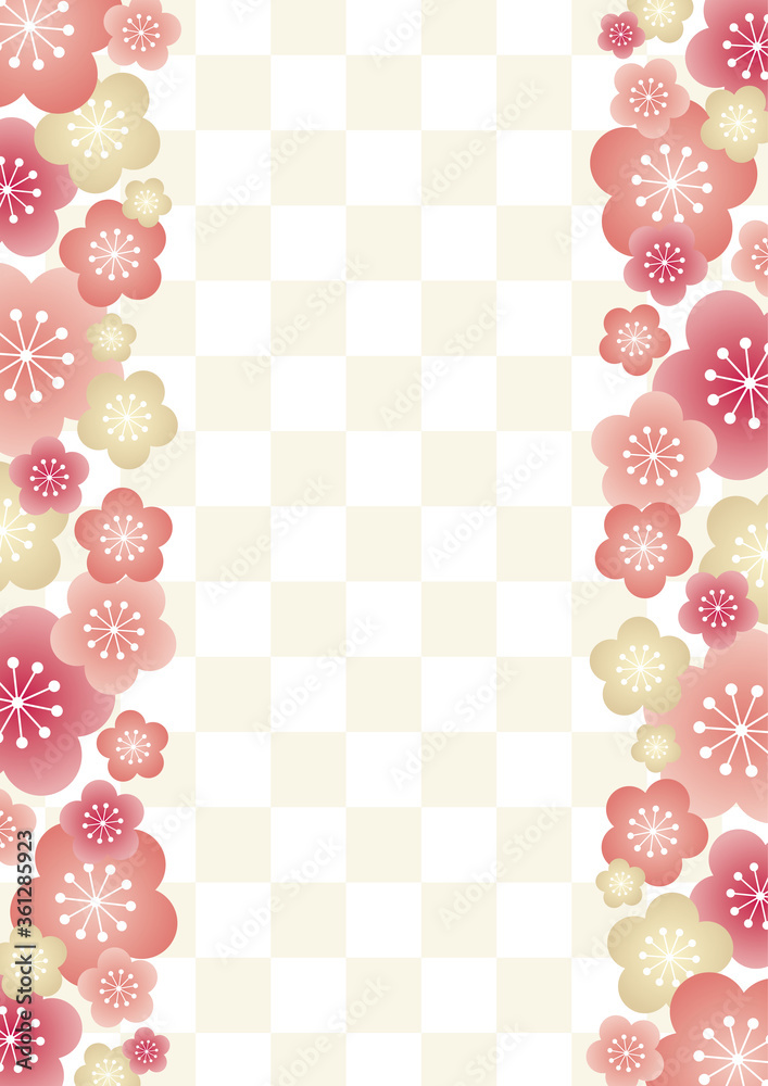 年賀状 節分素材 梅と市松模様の背景イラスト 桃白 Stock Vector Adobe Stock