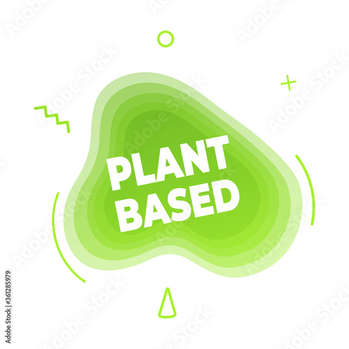 Plant based vegan diet icon sign with modern liquid abstract elements graphic gradient flat style design fluid vector illustration. Vegan, vegetarian suitable symbol logo with green cloud text.