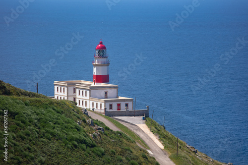 Cabo Silleiro lighthouse in Baiona, Galicia, Spain photo