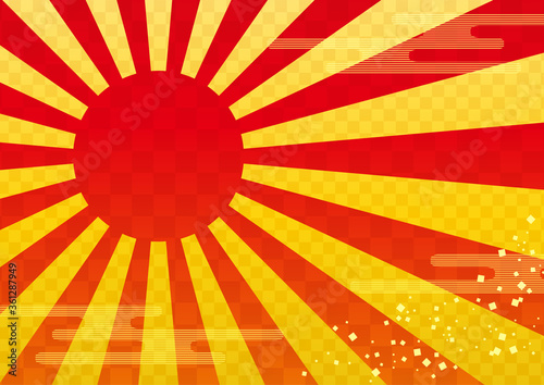 【年賀状素材】初日の出の背景イラスト 金赤