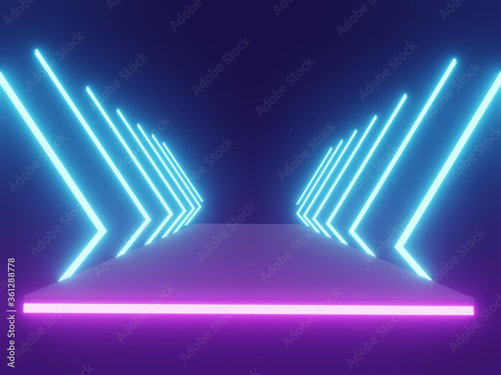 Futuristic Sci-Fi Abstract Blue And Purple Neon Light Shapes On Black ...