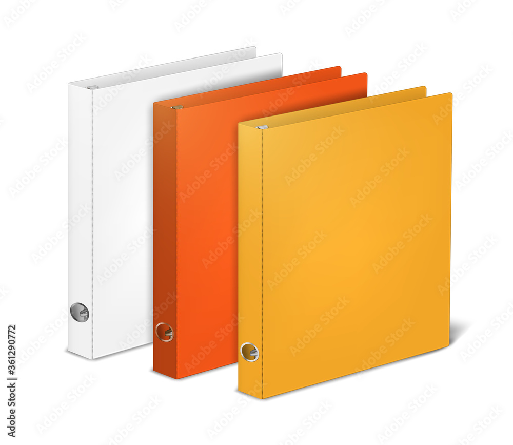 Ring binder color set, mockup. Closed blank folder binders, realistic vector illustration Ring binder color set, mockup. Closed blank folder binders, realistic vector illustration