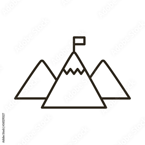 mountains with success flag line style icon