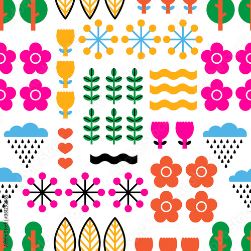 Summer seamless pattern in scandinavian style. Can be used in textile industry, paper, background, scrapbooking.