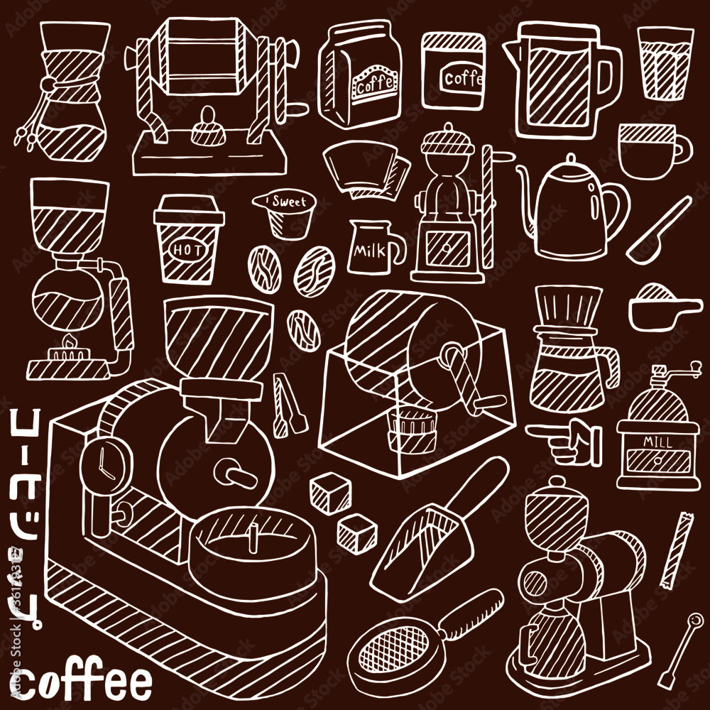 コーヒー、喫茶店、カフェ関連で使える手描き風の線画ベクターイラスト