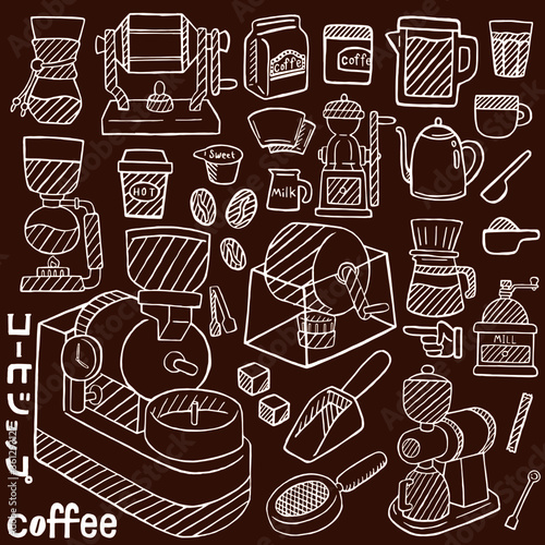 コーヒー、喫茶店、カフェ関連で使える手描き風の線画ベクターイラスト