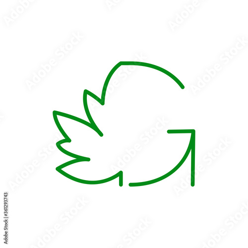 Concepto hoja de árbol. Logotipo lineal letra G con mitad hoja de arce en color verde
