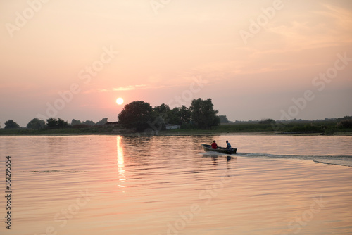 Breathtaking sunset in Danube Delta, Romania, in a summer day; outdoors